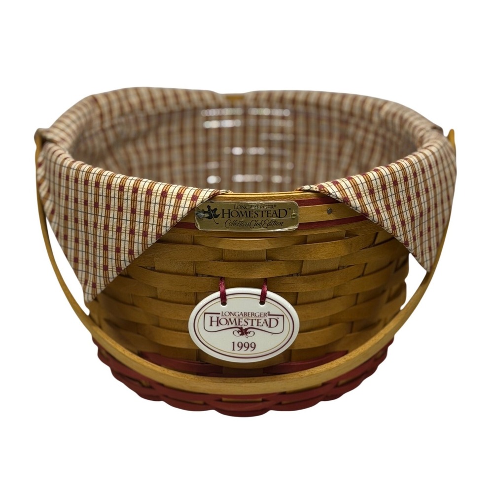 VTG Longaberger Basket Homestead Collectors Club 1999 Red Plaid Woven Round